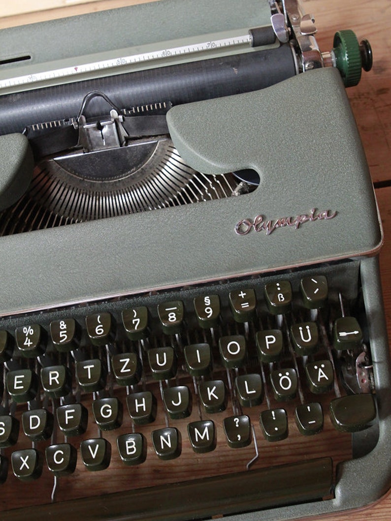 Old typewriter Olympia green vintage 50s image 3