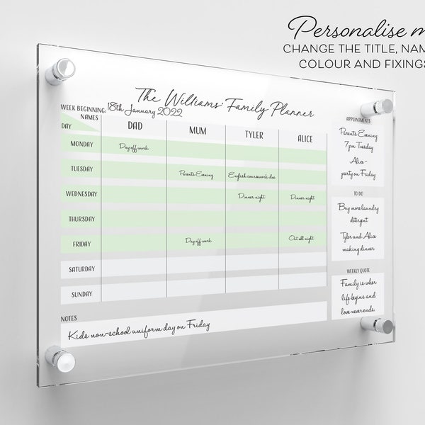 Family Wall Planner | Personalised Weekly Planner | Wall Planner | Family Calendar | Personalised Family Organiser | Family Planner