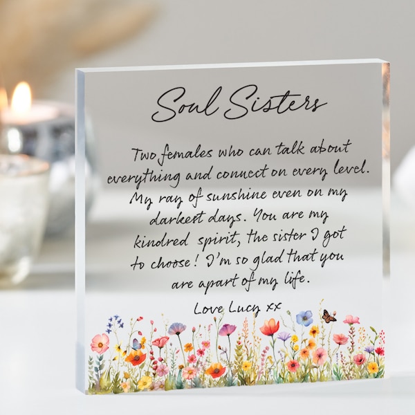 Soul Sisters Gift, Personalised Best Friend Gift, Friend Letterbox Gift, Friendship Gift, Best Friend Gift, Acrylic Block