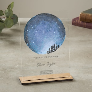 Carte personnalisée des étoiles pour nouveau-né, cadeau constellation personnalisé avec support, cadeau nouveau-né, nouveauté, bébé garçon, bébé fille, cadeau pour parent