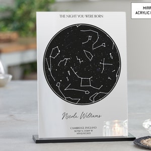 Mappa stellare personalizzata, regalo di costellazione personalizzato con supporto, la notte in cui sei nato, data e luogo personalizzati, regalo per lei, regalo per lui