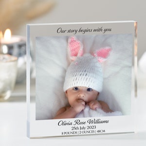New Baby Photo Print, Personalised Baby Photo Gift, Personalised Nursery Decor, Gift for New Parents, Sentimental Gift, Acrylic Clear Block