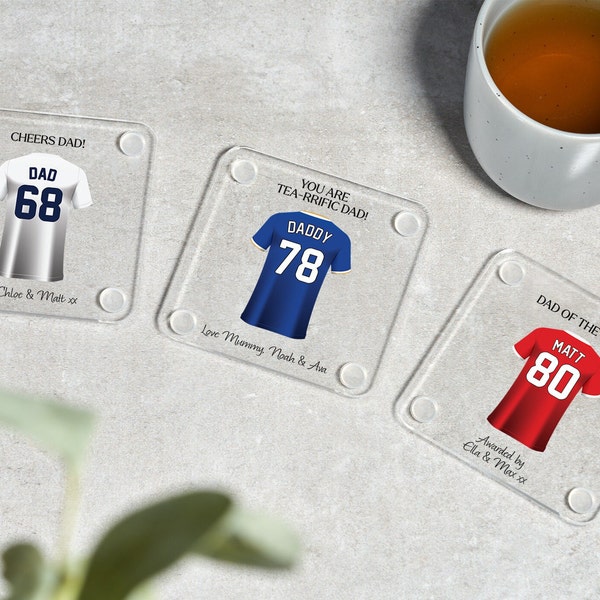 Gift For Dad, Personalised Football Shirt Coaster, Fathers Day Gift, Birthday Gift, Dad, Grandad, Gift From Daughter, Son, Coaster Gifts