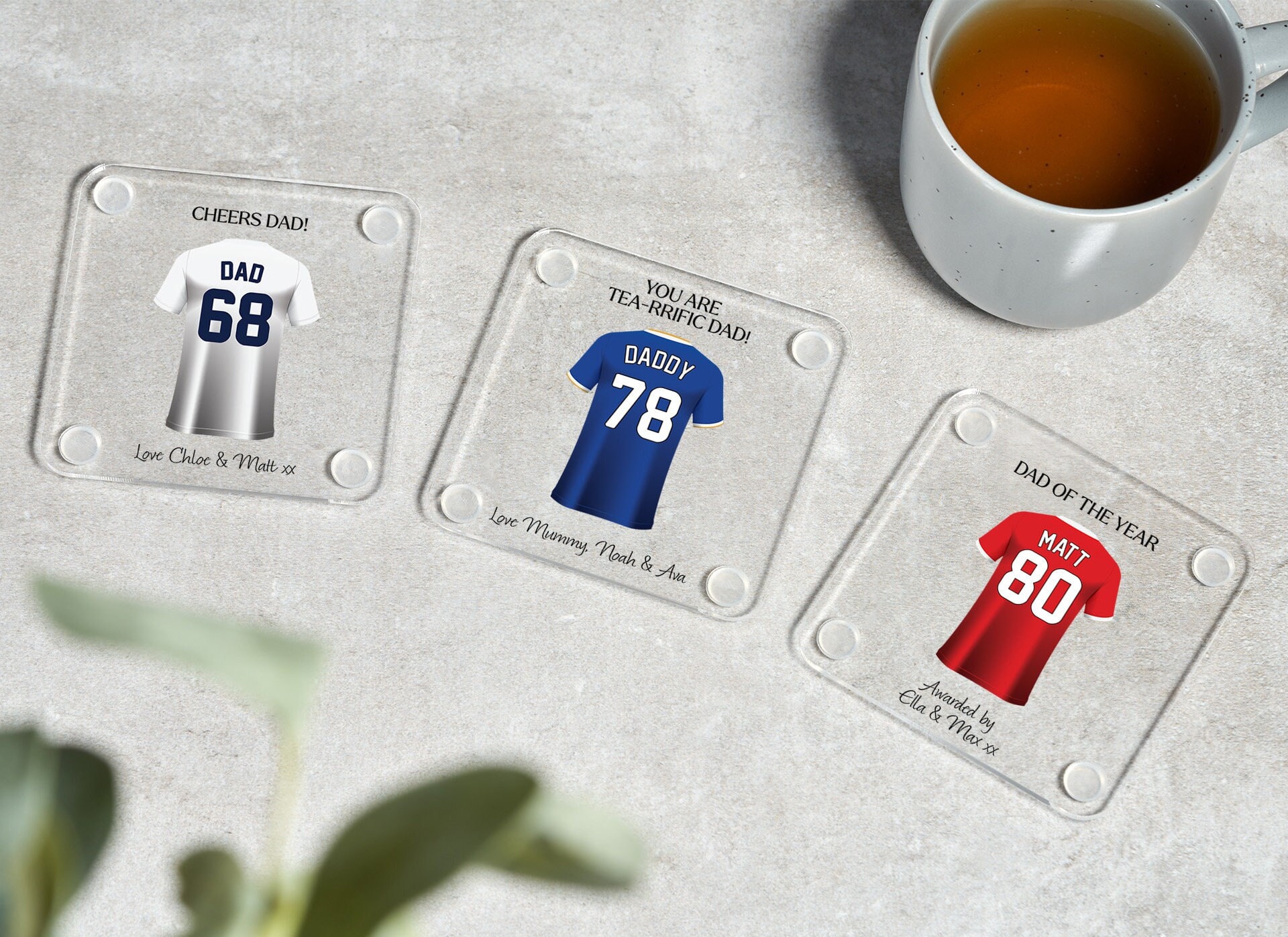 Geschenk für Papa, personalisierter Fußball-Shirt-Untersetzer, Vatertagsgeschenk, Geburtstagsgeschenk, Papa, Opa, Geschenk von Tochter, Sohn, Untersetzer-Geschenke