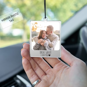 Personalised Photo Car Ornament, Rear View Mirror Picture Charm, Car Photo Mirror Photo, Couples Gift, Anniversary,Valentines,Christmas Gift