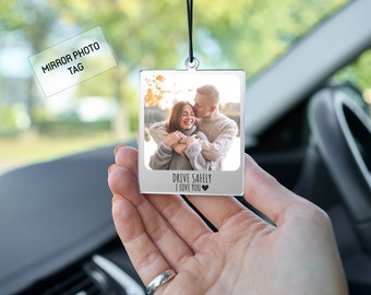 Personalised Photo Car Ornament, Rear View Mirror Picture Charm, Car Photo Mirror Photo, Couples Gift, Anniversary,Valentines,Christmas Gift