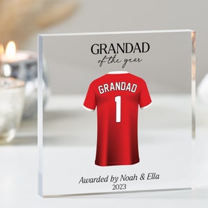 Grandad Of the Year Personalised Football Shirt Print, Christmas Gift Grandad Present, Birthday Gift, Football Gifts, Gifts for Him