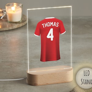 Personalisierte Fußball-Trikot mit LED-Ständer, Weihnachtsgeschenk vom Sohn, Fußball-Plakette, Geburtstagsgeschenk für Kinder Fußball, Weihnachtsgeschenk für Kind