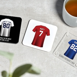 Gepersonaliseerde voetbalshirt onderzetter, Vaderdagcadeaus, verjaardagscadeau, vader, opa, cadeaus voor hem, cadeaus onderzetter, kerstsok
