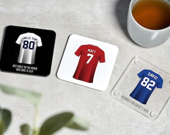 Personalised Football Shirt Coaster, Father's Day Gifts, Birthday Gift, Dad, Grandad, Gifts for Him, Coaster Gifts, Christmas Stocking