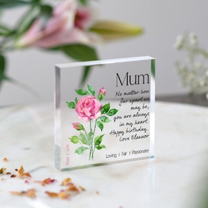 Birth Flower Gift for Mum | Mum Birthday Gift |  Mothers Day Gift | Gift for Mum&#39;s Birthday | Acrylic Plaque | Personalised Mum Gift