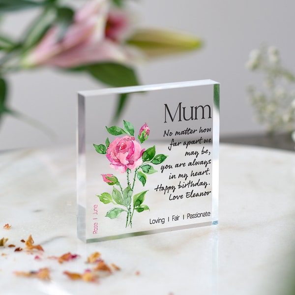 Birth Flower Gift for Mum | Mum Birthday Gift |  Mothers Day Gift | Gift for Mum's Birthday | Acrylic Plaque | Personalised Mum Gift