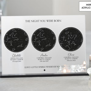Carte des étoiles de naissance personnalisée, cadeau constellation personnalisé avec support, cadeau pour papa, anniversaires d'enfants, cadeau de famille, cadeau de fête des pères