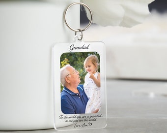 Personalised Grandad Photo Keyring, Keychain, Personalised Keyrings, Fathers Day Gift, Gift from Grandson Granddaughter, Grandpa Birthday,