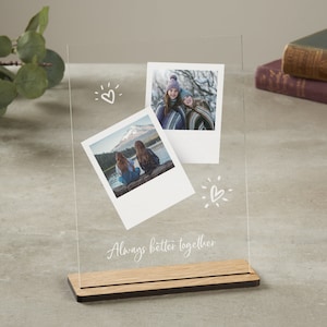 Personalised Photo Plaque w/ Wooden Stand, Couple Gift, Gift for Her, Gift for Him, Personalised Photo Polaroid, Wedding Gift, Acrylic Print