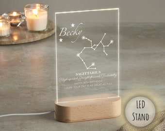 Horoscope Birthday Gift | Pick Your Star Sign Gift | LED Horoscope Stand | Zodiac LED Stand | Personalised Name with Stars LED Night Light
