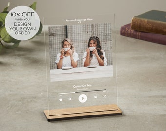 Targa/stampa musicale personalizzata con supporto in legno, regalo per amici, regalo per lei, regalo per lui, canzone di Spotify, regalo di compleanno, regalo per coppie