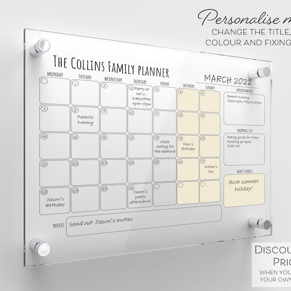 Family Wall Planner | Personalised Family Planner | Monthly Planner | Monthly Wall Planner | Family Calendar | Monthly Family Wall Planner