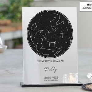 Cadeau d'anniversaire pour papa, constellation personnalisée avec support, carte des étoiles de la constellation, cadeau pour papa, fête des pères, carte des étoiles, devenir papa
