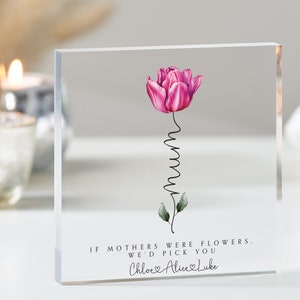 Personliga mors dag-presenter, blompresent till mamma, födelsedagspresentplakett till mamma, Om mammor vore blommor-present, mammapresenter, akrylplakett