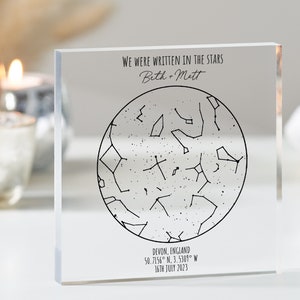 Carte des étoiles personnalisée avec dates spéciales, cadeau constellation personnalisé, bloc acrylique, cadeau pour elle, cadeau pour lui, cadeau pour eux, couple, quand nous nous sommes rencontrés