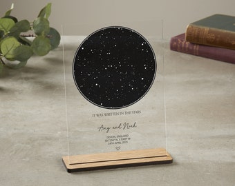 Custom Special Date Star Map, Personalised Constellation Gift with Stand, Special Occasion, Gift for her, Gift for him, First Met