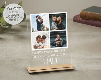 Geschenk für Papa | Personalisierte Fotoplakette mit Holzständer | Personalisierte Foto | Vatertags Geschenk | Geschenk für Ihn | Acryl Foto Druck