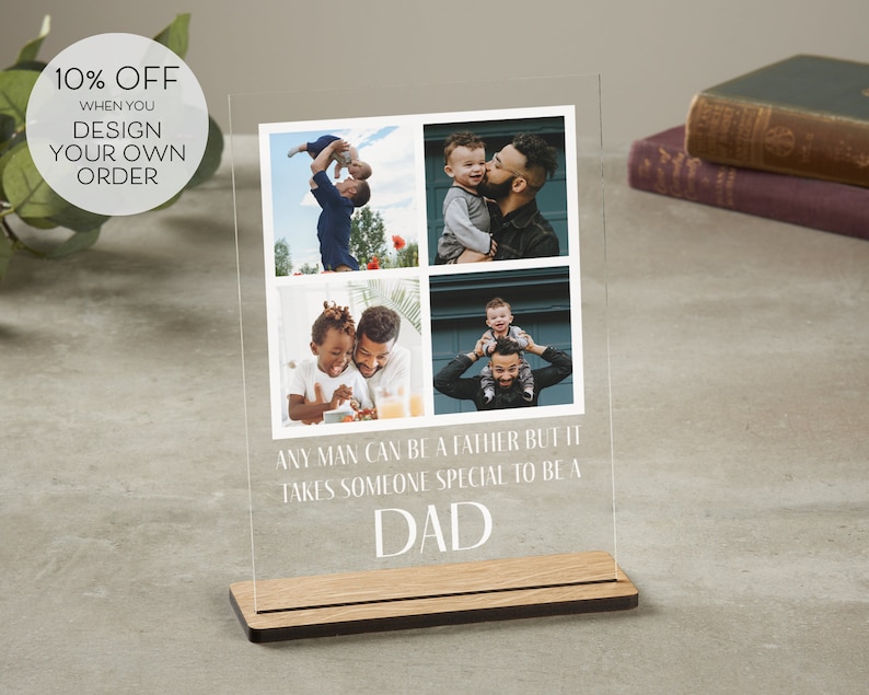 Gift for Dad Personalised Photo Plaque with Wooden Stand Personalised Photo Fathers Day Gift Gift for Him Acrylic Photo Print image 1