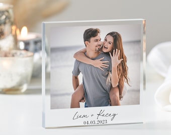 Engagement Personalised Photo Block, Engagement Gift, Anniversary Photo Frame, Wedding Gift, Engagement Acrylic Plaque