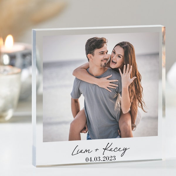 Engagement Personalised Photo Block, Engagement Gift, Anniversary Photo Frame, Wedding Gift, Engagement Acrylic Plaque