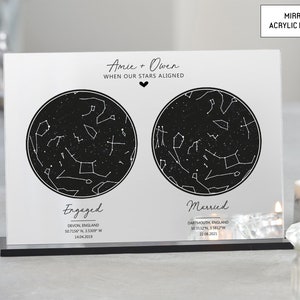 Mappa stellare personalizzata per la data del fidanzamento, regalo con costellazione personalizzata + supporto, regalo di nozze, regalo per lei, regalo per lui, regalo per loro