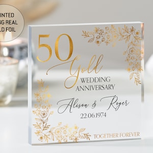 Regalo personalizado de 50.° aniversario de oro, placa de 50.° aniversario, regalo de aniversario de oro, regalos para esposo y esposa, regalo de recuerdo de aniversario