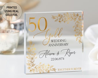 Personalised Golden 50th Anniversary Gift, 50th Anniversary Plaque, Gold Anniversary Gift, Gifts For Husband wife, Anniversary Keepsake Gift
