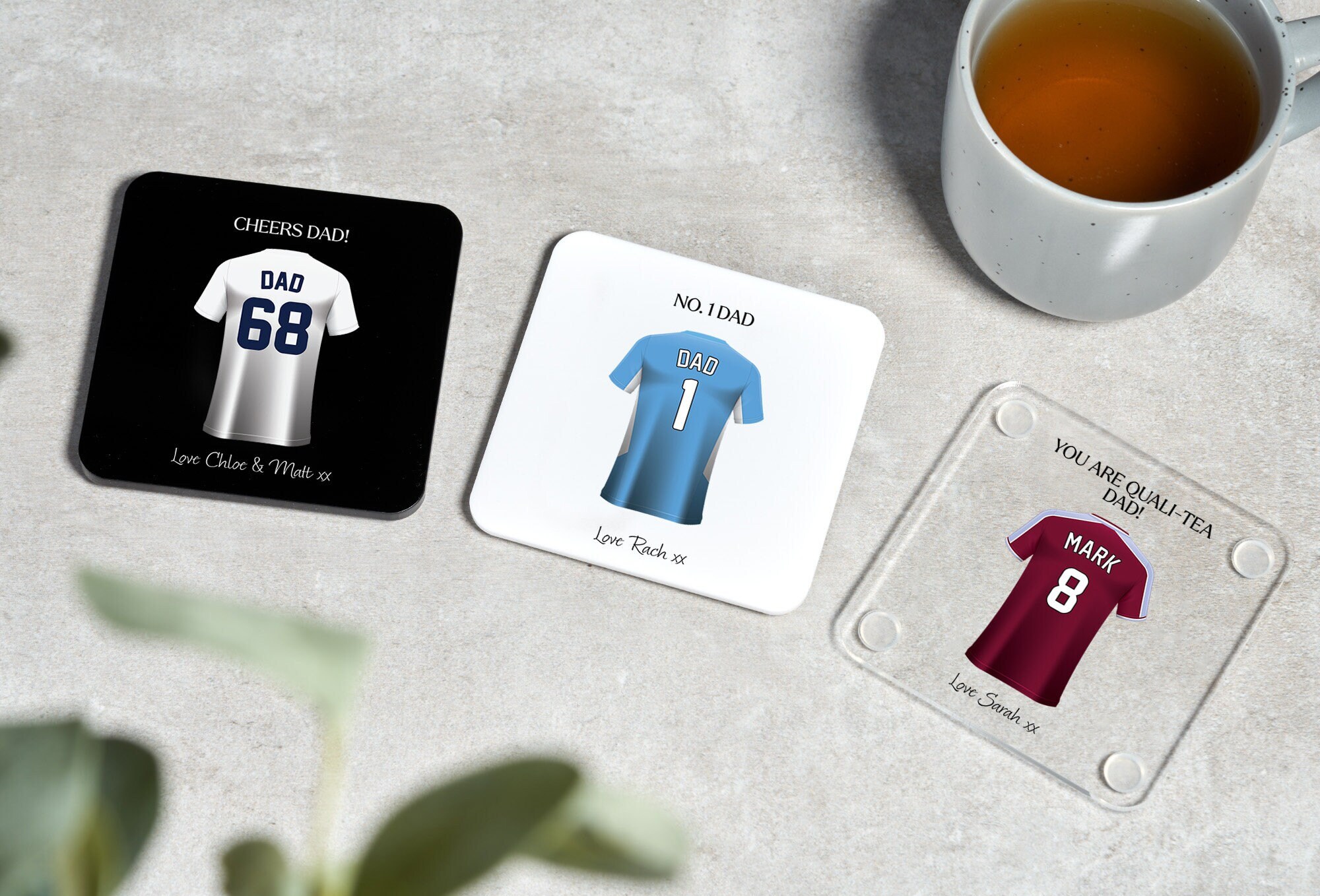 Geschenk für Papa, personalisierter Fußball-Shirt-Untersetzer, Vatertagsgeschenk, Geburtstagsgeschenk, Papa, Opa, Geschenk von Tochter, Sohn, Untersetzer-Geschenke