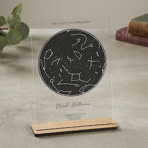 Mappa stellare di compleanno personalizzata, regalo di costellazione personalizzato con supporto, 18°, 21°, 30°, 40°, 50°, 60°, 70°, regalo per lei, regalo per lui