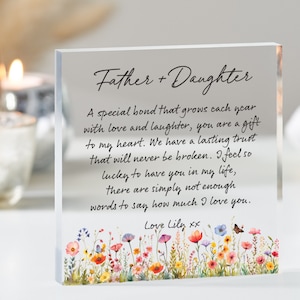 Cadeau fête des pères, cadeau père et fille, cadeau personnalisé pour papa, souvenir papa, cadeau d'anniversaire pour papa, cadeau pour père, bloc acrylique
