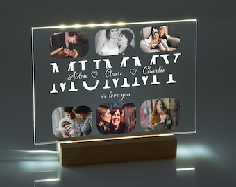 Placa con foto de mamá iluminada / Regalos de Navidad para mamá / Placa con soporte de luz / Placa con foto para mamá / Regalo del día de la madre de los niños