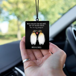 Personalised Love Penguin Car Tag, Car Photo Gift for Boyfriend Husband, Wife, Anniversary, Valentines, Christmas Gift, Photo Car Gift