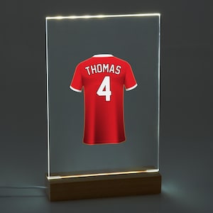 Personalisierte Fußball-Trikot mit LED-Ständer, Weihnachtsgeschenk vom Sohn, Fußball-Plakette, Geburtstagsgeschenk für Kinder Fußball, Weihnachtsgeschenk für Kind