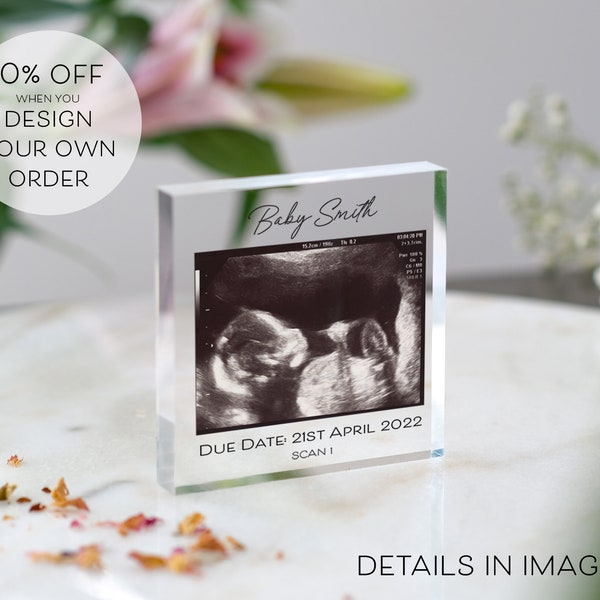 Baby Scan Fotodruck | Baby Scan Rahmen | Baby Scan Geschenk für Großeltern | Ultraschallbild | Schwangerschaftsankündigung | Acryl Plakette