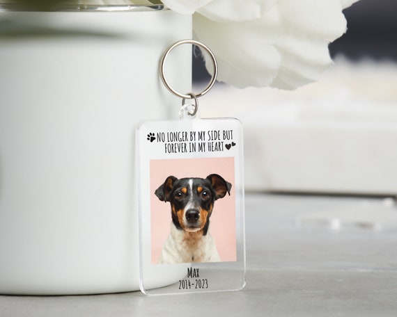 Dog personalised photo keyring No longer by my side but forever in my heart Loss gift Pet memorial Cat keyring Dog memorial keepsake