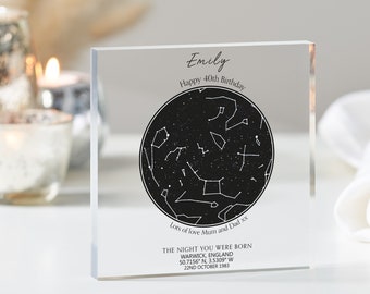Custom Birthday Star Map, Personalised Constellation Gift Acrylic Block, 18th, 21st, 30th, 40th, 50th, 60th, Gift for her, Gift for him
