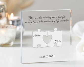 You are my missing piece romantic Valentines gift keepsake For Him Her, Anniversary Gift, Wedding gift for Wife Husband, Acrylic Block