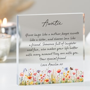 Auntie Gift, Personalised Auntie Keepsake Gift, Present For Auntie from Niece, Nephew, Gift for Auntie&#39;s Birthday, Acrylic Block