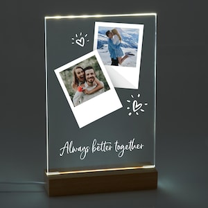 Personalised Light Up Photo Plaque with Stand, Couple Gift, Gift for Her, Gift for Him, Personalised Photo Polaroid, Wedding Gift