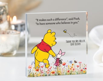 Cadeau leraar, gepersonaliseerde Winnie de Poeh-plaquette, cadeau voor leraar, kerstcadeau leraar, aandenken cadeau voor leraren, acrylblok