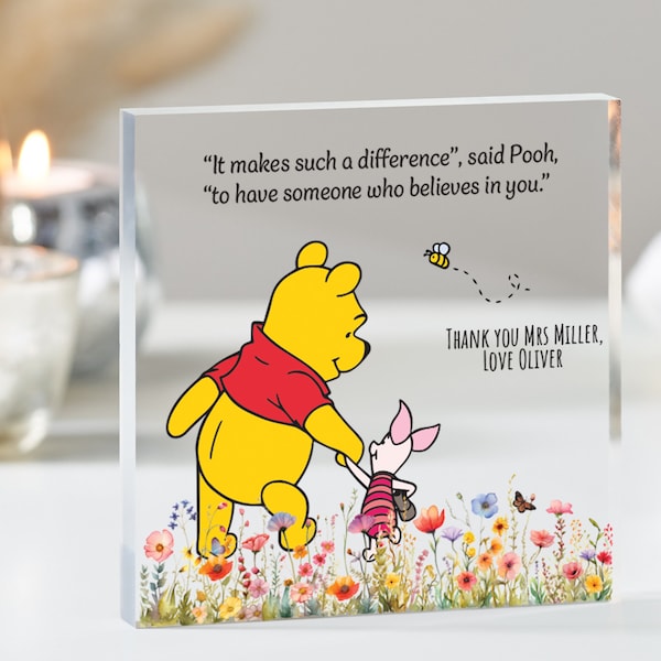 Lehrer Geschenk, personalisierte Winnie the Poo Plakette, Geschenk für Lehrer, Lehrer Weihnachtsgeschenk, Andenken Geschenk für Lehrer, Acrylblock