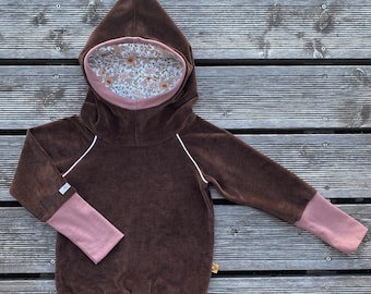 Retro Nicki Zipfel pullover hoodie bruin & oudroze, aardetinten, delicate bloemen