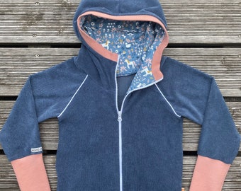 Retro terry cloth hoodie smoke blue - blue old pink horses