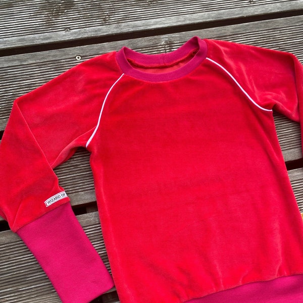 Retro Nicki-Pullover rot & pink oldschool / lange Bündchen